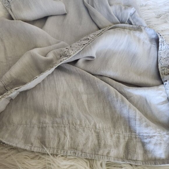 Match Point Top Womens S Linen‎ Tunic  Laggenlook Minimalist Lace Trim Boxy Gray - Picture 13 of 14